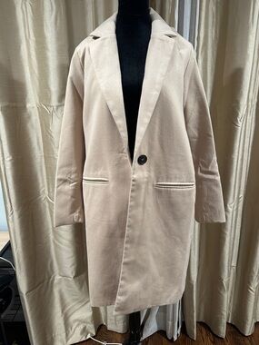 Womens Single-Button Long Tan Coat